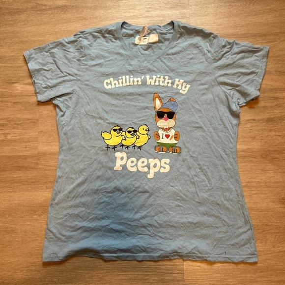 Vintage 90s "Chillin With My Peeps" Graphic T-Shirt Women's XL Blue - Picture 1 of 5